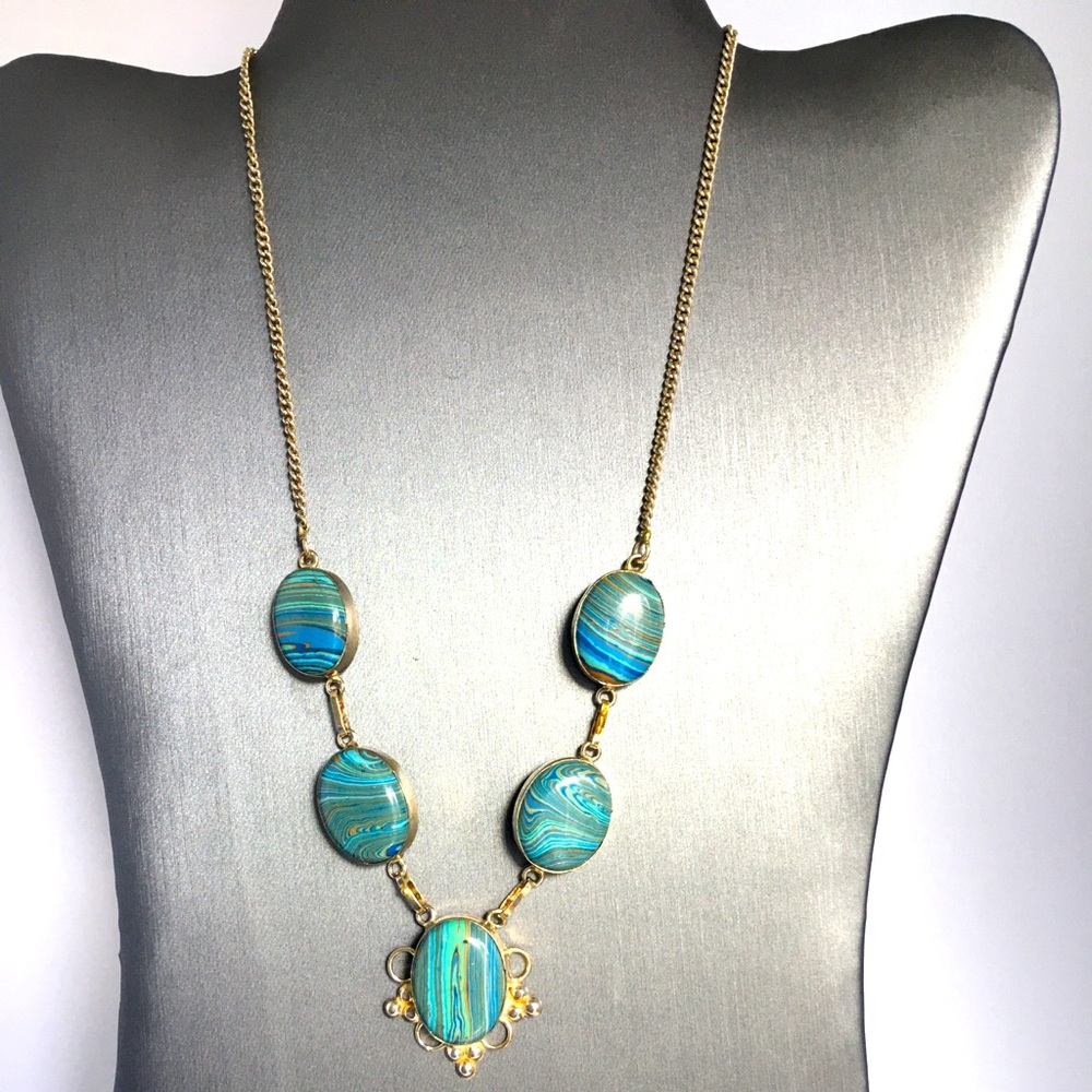 Aqua Banded Agate Semi Precious 925 SS Necklace